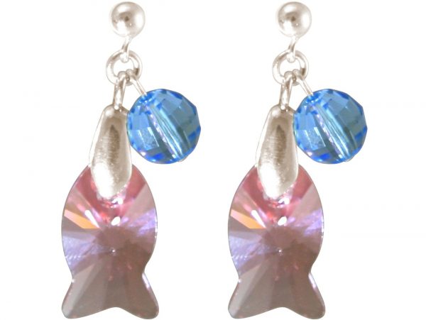 Gemshine - Damen - Ohrringe - 925 Silber - Fisch - Rosa - Blau - MADE WITH SWAROVSKI ELEMENTS® - 3 cm