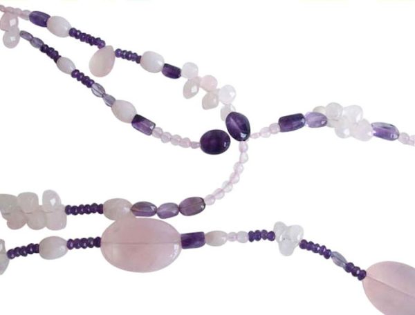 Gemshine - Damen - Halskette - Lariat - Rosenquarz - Amethyst - Perlen - Rosa - Lila - Violett - Weiß - 130 cm – Bild 3