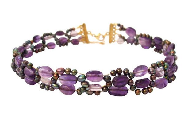 Gemshine - Damen - Halskette - Collier - Amethyst - Perlen - Vergoldet - Violett - Lila – Bild 4