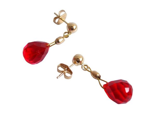 Gemshine - Damen - Ohrringe  - Vergoldet - Jade - Tropfen - Rot - 1,5 cm